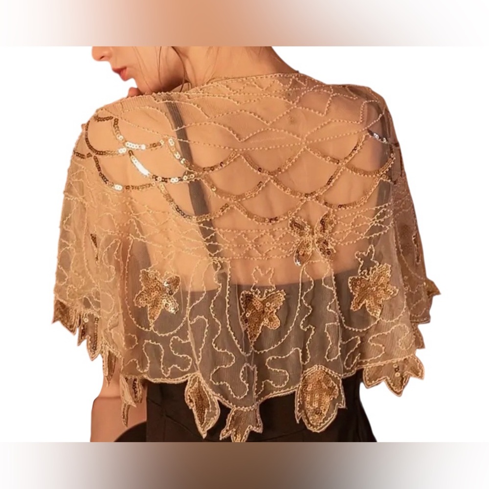 Vintage sequin collar tie shawl